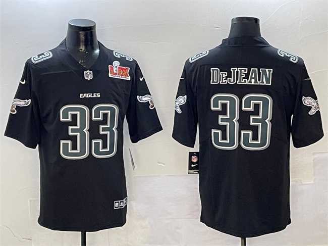 Men's Philadelphia Eagles #33 Cooper DeJean Black 2025 Super Bowl LIX Patch Fashion New Vapor Untouchable Limited Stitched Football Jersey Men's Philadelphia Eagles #33 Cooper DeJean Black 2025 Super Bowl LIX Patch Fashion New Vapor Untouchable Limited Stitched Football Jersey